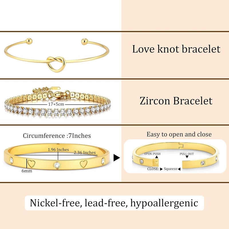 FAFUGA 18 K Gold Plated Love Bangle Bracelet Stack Cuff Jewelry for Women Jewelry Set for Women Gift with Box - Image 4